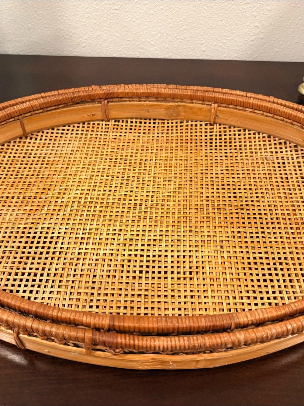 Vintage Bamboo Rattan Oval Nesting Trays Set of 2 Boho Coastal